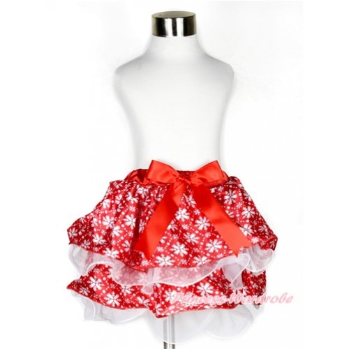 Xmas Red Snowflakes White Flower Petal Full Pettiskirt With Red Bow B220 