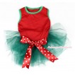 Xmas Hot Red Sleeveless Teal Green Gauze Skirt With Red White Polka Dots Bow Pet Dress DC044 