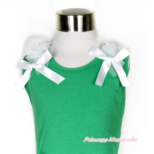 Xmas Kelly Green Tank Top with White Ruffles and White Bow TM232 