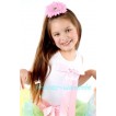 White Tank Top & Cute Pink Big Bow with Light-Colored Rainbow Pettiskirt TM115 