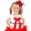White Tank Top & Cute Red Big Bow with Red Pettiskirt TM114 