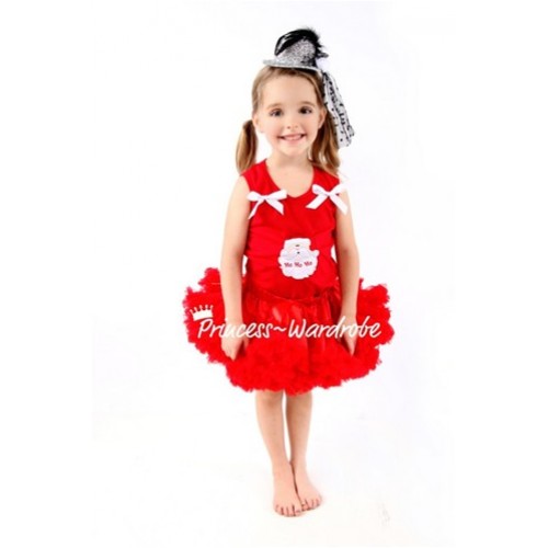 Red Tank Top In Christmas Santa Claus with White Ribbon & Red Pettiskirt CM102 