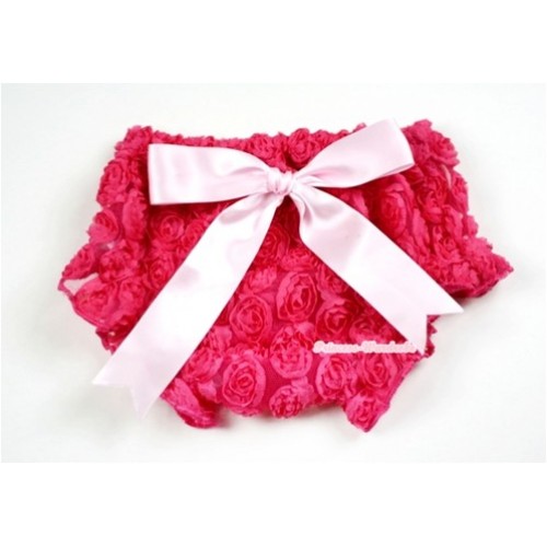 Hot Pink Romantic Rose Panties Bloomers With Light Pink Bow BR42 