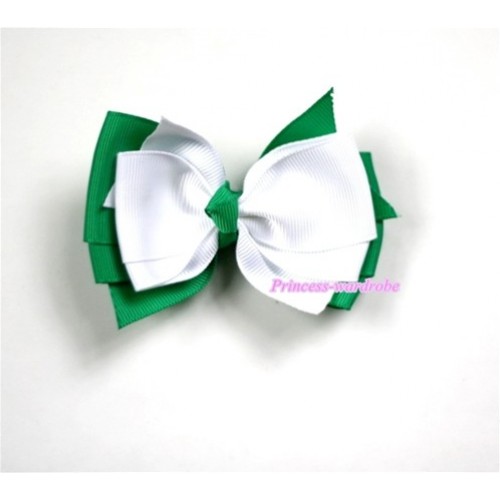 White Green Ribbon Bow Hair Clip H448 