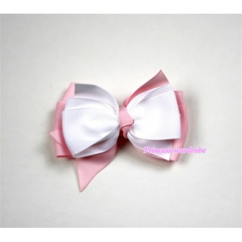 White Light Pink Ribbon Bow Hair Clip H450 