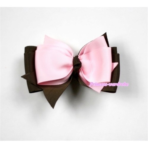 Light Pink Brown Ribbon Bow Hair Clip H451 
