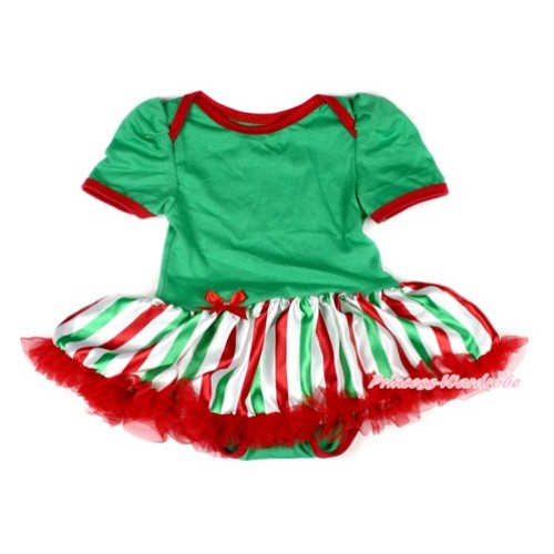 Xmas Kelly Green Baby Bodysuit Jumpsuit Red White Green Striped Pettiskirt JS1960 