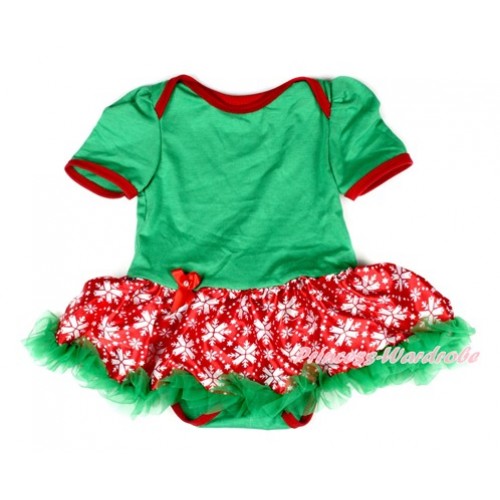 Xmas Kelly Green Baby Bodysuit Jumpsuit Red Snowflakes Pettiskirt JS1961 