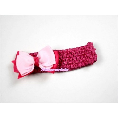 Hot Pink Headband with Hot Pink & Light Pink Ribbon Hair Bow Clip H465 
