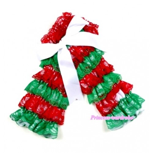 Baby Green Red Lace Leg Warmers Leggings with White Ribbon LG194 