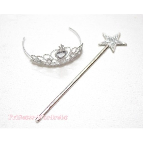 Noble White Crystal Star Wand with Crystal Crown Set H188 