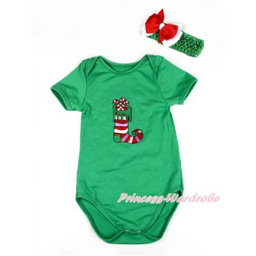Xmas Kelly Green Baby Jumpsuit with Christmas Stocking Print TH414 