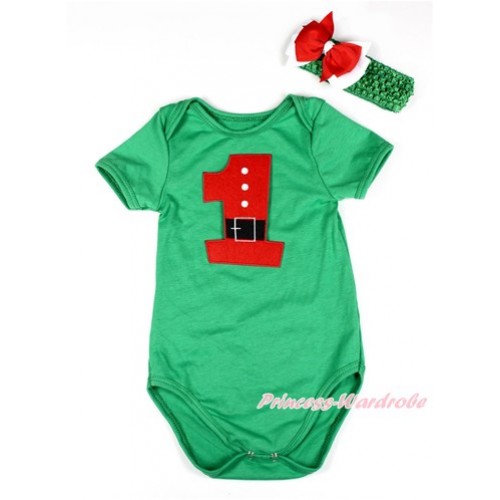 Xmas Kelly Green Baby Jumpsuit with 1st Santa Claus Birthday Number Print TH423 