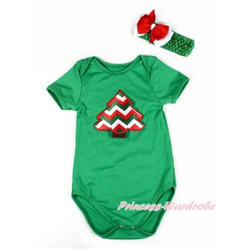 Xmas Kelly Green Baby Jumpsuit with Red White Green Wave Christmas Tree Print TH441 