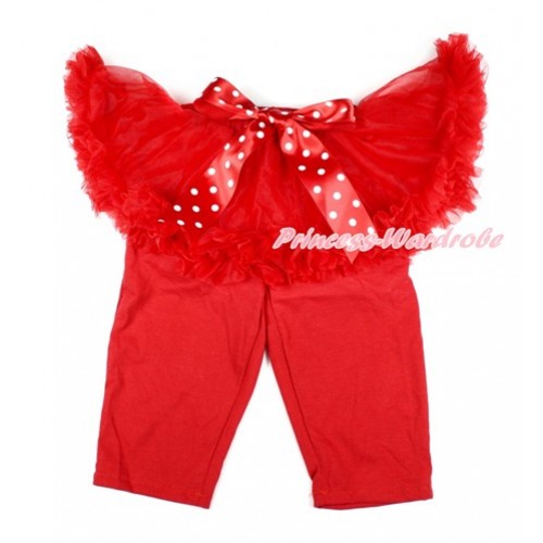 Minnie Dots Bow Red Pettiskirt Matching Red Leggings Culottes High Elastic Pant Twinset SL010 
