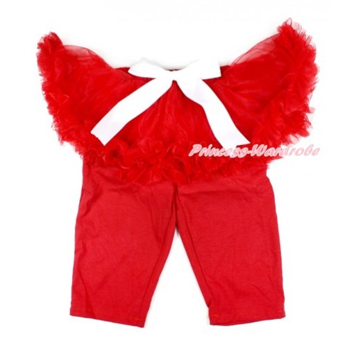 White Bow Red Pettiskirt Matching Red Leggings Culottes High Elastic Pant Twinset SL012 
