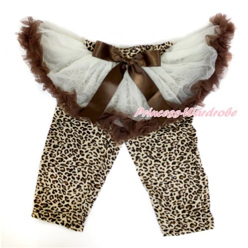 Brown Bow Cream White Brown Pettiskirt Matching Leopard Leggings Culottes High Elastic Pant Twinset SL018 