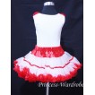 Red White Satin Binding Pettiskirt with Matching Tank Top with Red Rosettes and Mickey Headband 