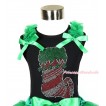 Xmas Black Tank Top With Kelly Green Ruffles & Kelly Green Bow With Sparkle Crystal Bling Christmas Stocking Print TB518 