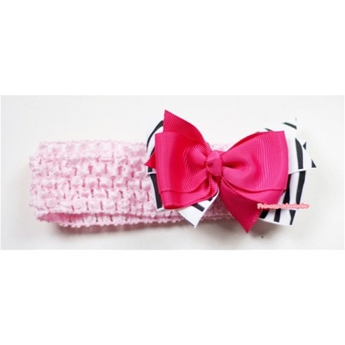 Light Pink Headband with Zebra & Hot Pink Ribbon Hair Bow Clip H491 