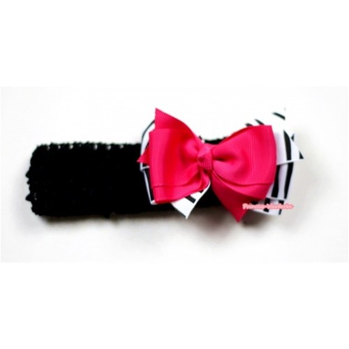 Black Headband with Zebra & Hot Pink Ribbon Hair Bow Clip H492 