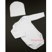 Plain Style White Long Sleeve Baby Jumpsuit with Cap Set LH153 