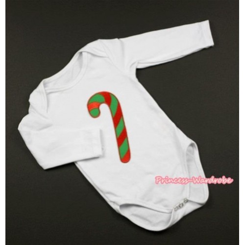 White Long Sleeve Baby Jumpsuit with Christmas Stick Print LS206 