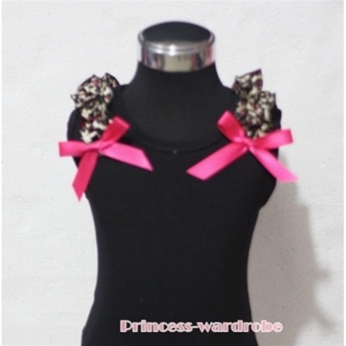 Black Tank Top with Hot Pink Ribbon and Hot Pink Leopard ruffles T304 