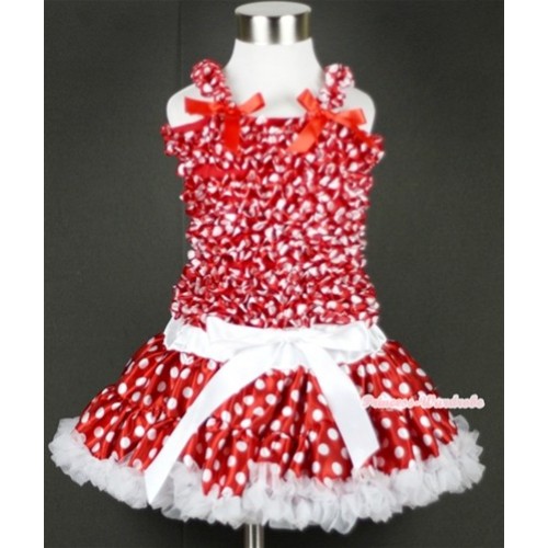 White Minnie Polka Dots Pettiskirt with Minnie Polka Dots Ruffles Tank Top With Red Bow MR192 