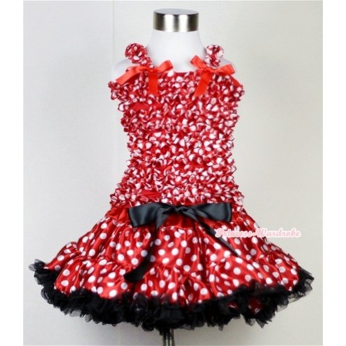 Minnie Red White Polka Dots Pettiskirt with Minnie Polka Dots Ruffles Tank Top With Red Bow MR195 