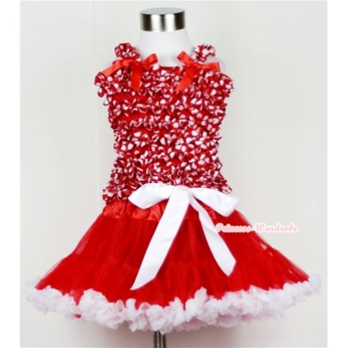 Red White Full Pettiskirt with Minnie Polka Dots Ruffles Tank Top With Red Bow MR196 