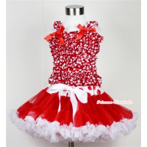 Red White Polka Waist Red White Full Pettiskirt with Minnie Polka Dots Ruffles Tank Top With Red Bow MR197 