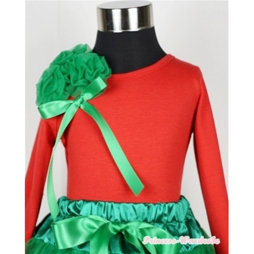 Red Long Sleeve Top with Bunch of Kelly Green Rosettes and Kelly Green Bow TW200 