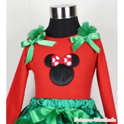 Minnie Print Red Long Sleeves Top with Kelly Green Ruffles & Kelly Green Bow TW305 