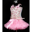 Light Pink Pettiskirt with Rose Fusion Print Ruffles Tank Top With Light Pink Bow MR199 