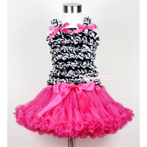Hot Pink Pettiskirt with Zebra Print Ruffles Tank Top With Hot Pink Bow MR209 