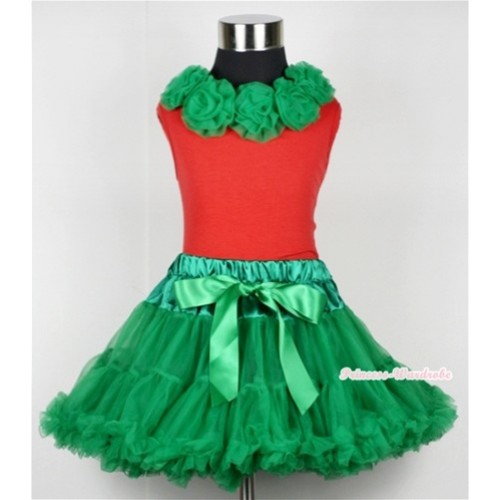 Kelly Green Pettiskirt with Matching Kelly Green Rosettes Red Tank Top M342 
