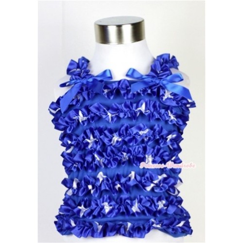 American Style Star Ruffles Baby Tank Top with Royal Blue Bow Ribbon RT13 