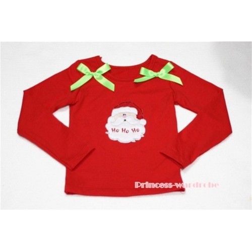 Christmas Santa Claus Red Long Sleeves Top with Light Green Ribbon TW77 