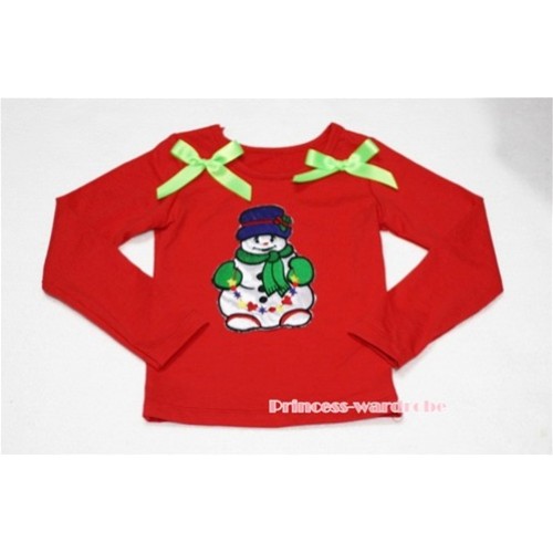 Christmas Scarf Snowman Red Long Sleeves Top with Light Green Ribbon TW83 