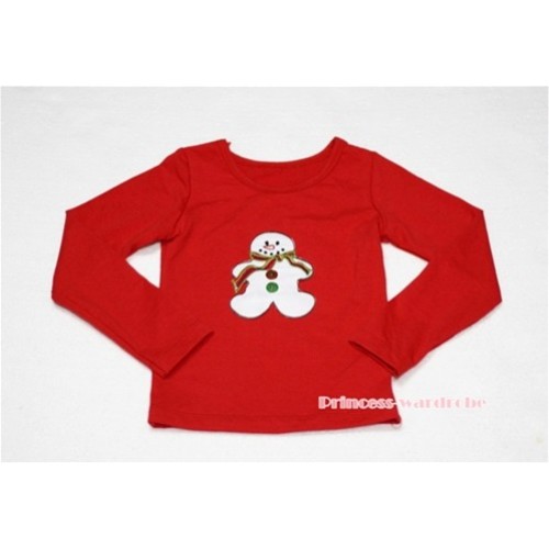 Christmas Gingerbread Snowman Red Long Sleeves Top TW84 
