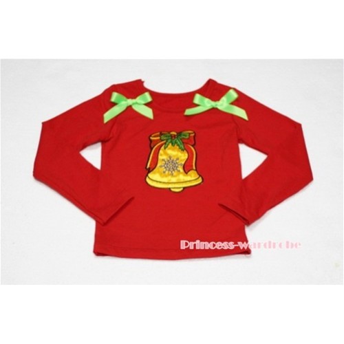 Christmas Bell Red Long Sleeves Top with Light Green Ribbon TW92 