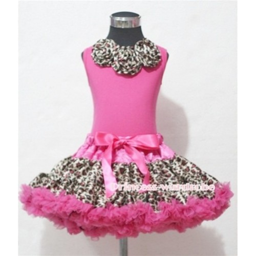 Hot Pink Tank Top with Hot Pink Leopard Rosettes with Hot Pink Leopard Pettiskirt MH28 