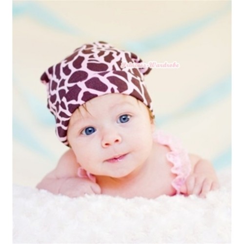 Baby Jumpsuit Cap with Light Pink Giraffe Print TH276 