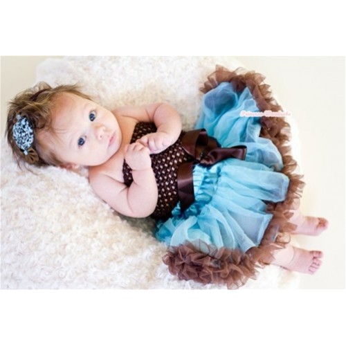 Brown Crochet Tube Top with Light Blue Brown Baby Pettiskirt CT484 