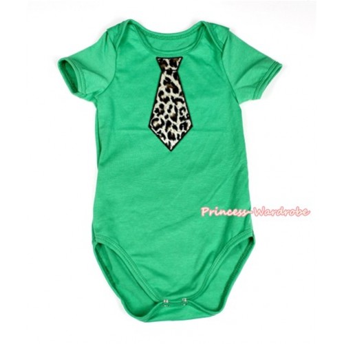 Kelly Green Baby Jumpsuit with Leopard Tie Print TH443 
