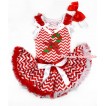 Xmas Red White Wave Baby Pettitop with Christmas Stick Print & Minnie Dots Bow with Red Ruffles & White Bow with Red White Wave Newborn Pettiskirt BG095 