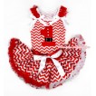 Xmas Red White Wave Baby Pettitop with 1st Santa Claus Birthday Number Print with Red Ruffles & White Bow with Red White Wave Newborn Pettiskirt BG097 