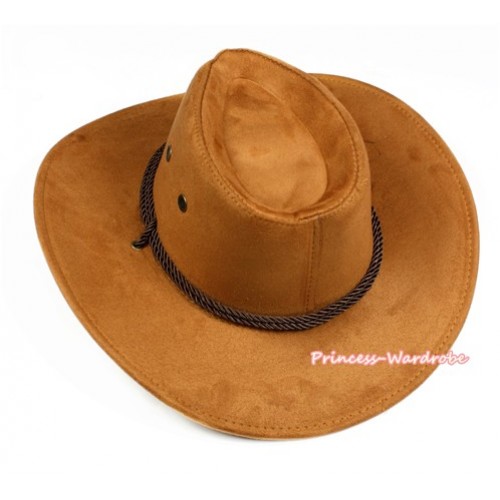 Light Brown Leather Western Cowboy Rope Wide Brim Hat H779 