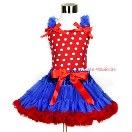 Minnie Dots Tank Top with Royal Blue Ruffles and Red Bows & Royal Blue Red Pettiskirt MH135 